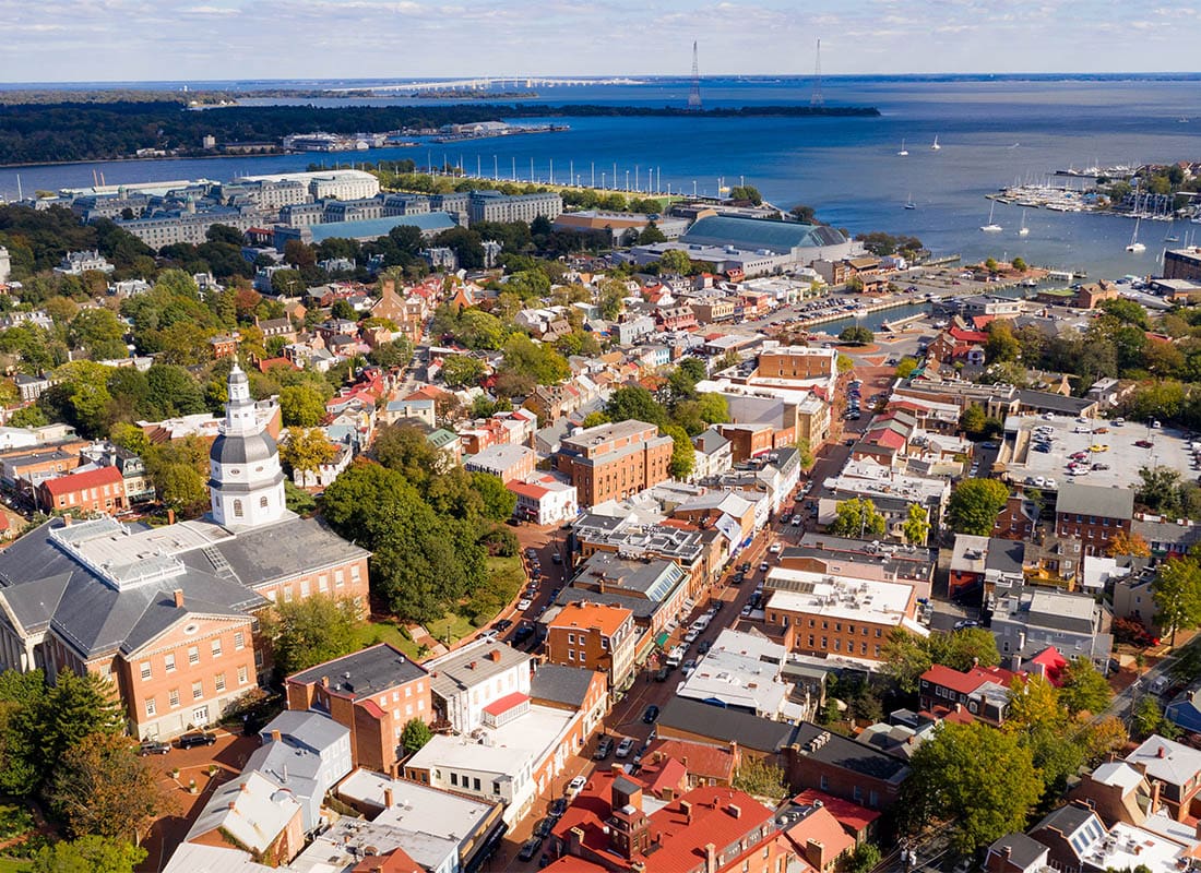 Severna Park, MD - Aerial Panoramic View Annapolis Maryland State House Capital City